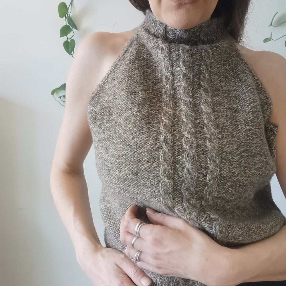 Soft Wool Handmade Vintage Sweater vest With Turtleneck 70s Brown
